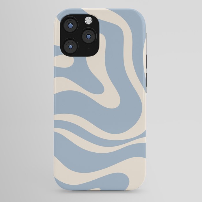 Modern Retro Liquid Swirl Abstract Pattern Square in Muted Light Blue and Cream Beige iPhone Case Gallery Image 44