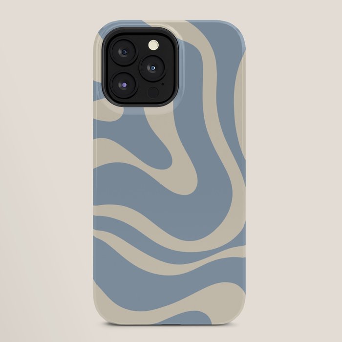 Modern Retro Liquid Swirl Abstract Pattern Square in Muted Light Blue and Cream Beige iPhone Case Gallery Image 28