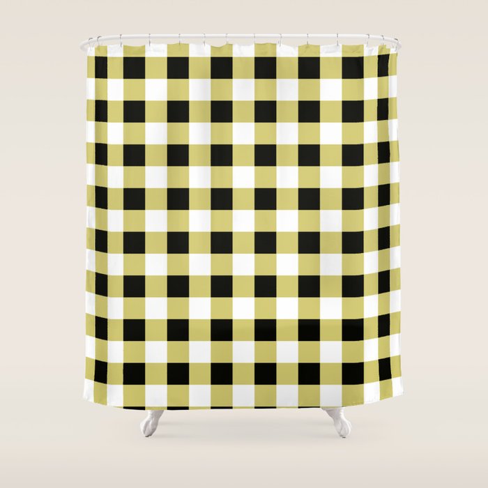 Gingham Large Yellow Black White Shower Curtain Gallery Image 1