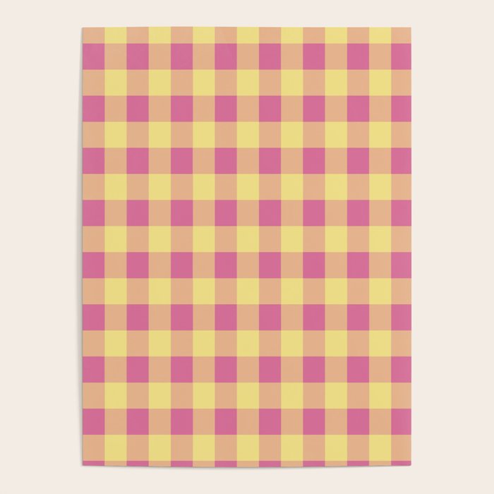 Gingham Large Pink Orange Yellow Poster Gallery Image 2