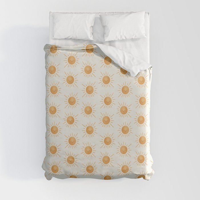 Peace Sun Face, Calm Happy Sunshine Watercolor Duvet Cover Gallery Image 8