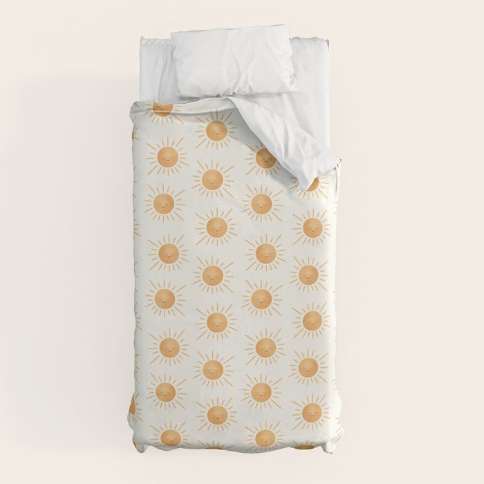 Peace Sun Face, Calm Happy Sunshine Watercolor Duvet Cover Gallery Image 5