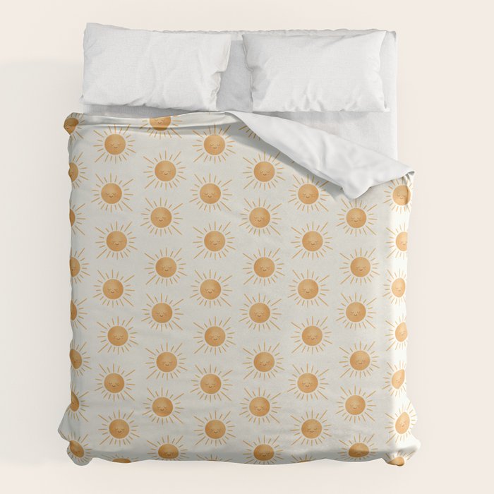 Peace Sun Face, Calm Happy Sunshine Watercolor Duvet Cover Gallery Image 2