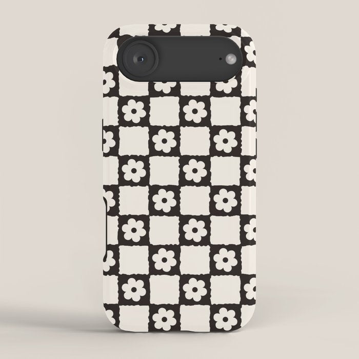 Retro Flower Checker in Black&White iPhone Case Gallery Image 2