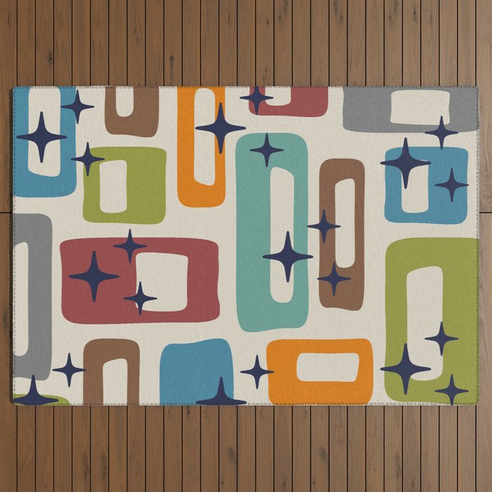 Retro Mid Century Modern Abstract Pattern 224 Atomic Googie Outdoor Rug Gallery Image 3