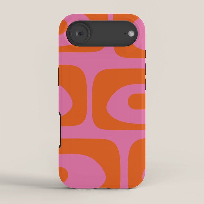 Mid-Century Modern Piquet Minimalist Abstract in Hot Pink and Retro Red Orange iPhone Case Gallery Image 2