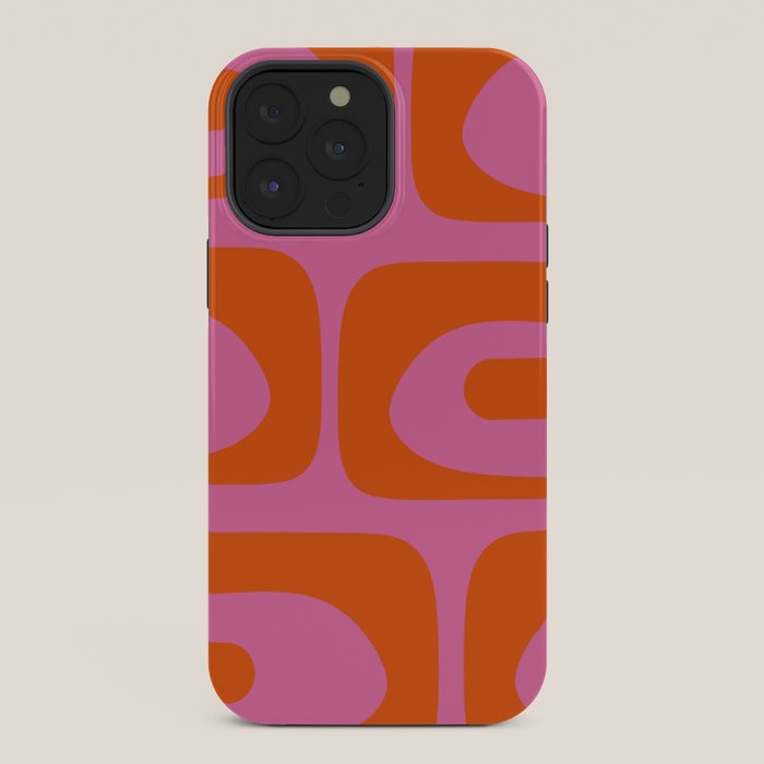 Mid-Century Modern Piquet Minimalist Abstract in Hot Pink and Retro Red Orange iPhone Case Gallery Image 36
