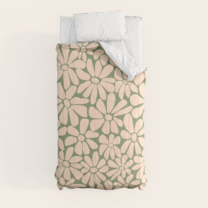 Retro Floral - Green and Cream Comforter Gallery Image 4