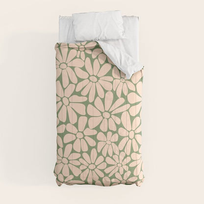 Retro Floral - Green and Cream Comforter Gallery Image 4