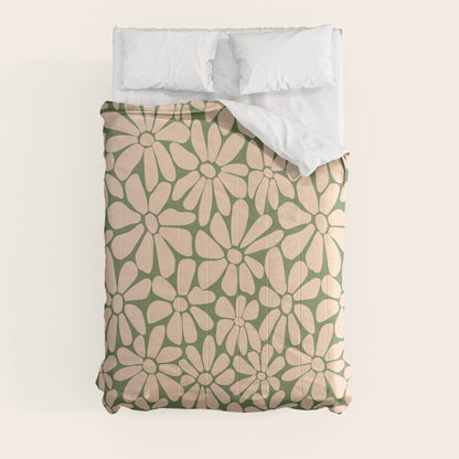 Retro Floral - Green and Cream Comforter Gallery Image 8