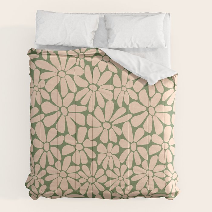 Retro Floral - Green and Cream Comforter Gallery Image 7