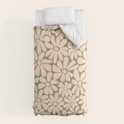 Retro Floral - Green and Cream Comforter Gallery Image 5