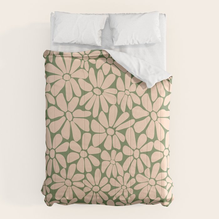 Retro Floral - Green and Cream Comforter Gallery Image 1