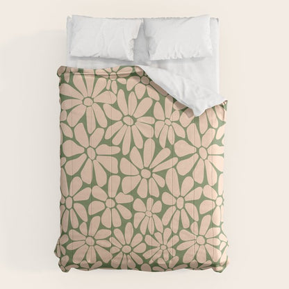 Retro Floral - Green and Cream Comforter Gallery Image 1