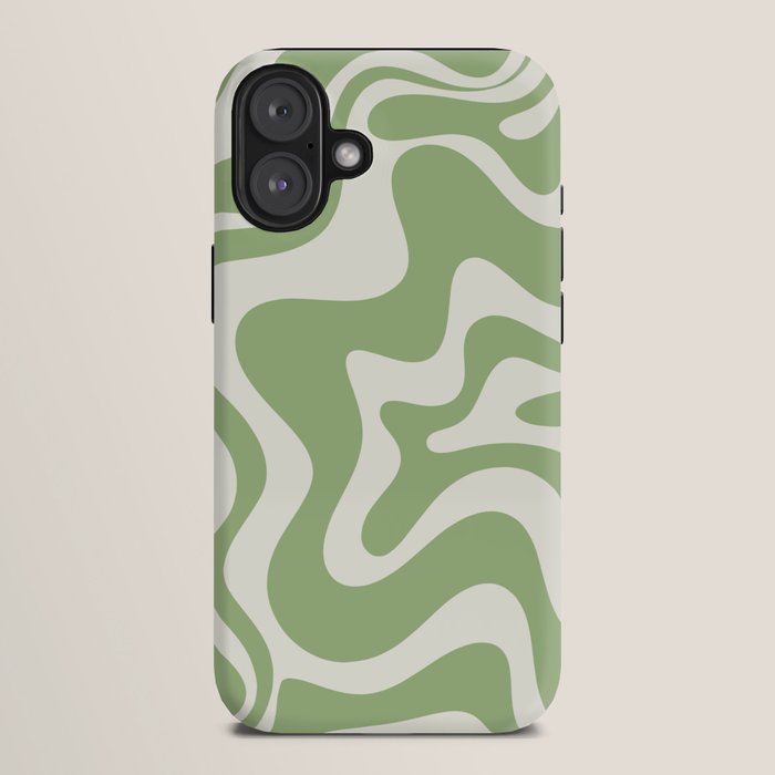 Retro Liquid Swirl Abstract Pattern in Light Sage Green and Cream iPhone Case Gallery Image 10