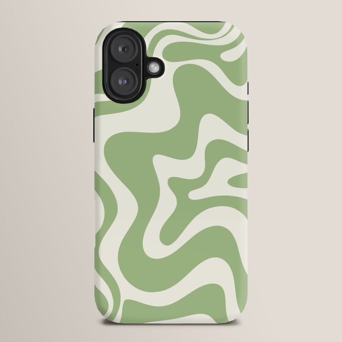 Retro Liquid Swirl Abstract Pattern in Light Sage Green and Cream iPhone Case Gallery Image 14