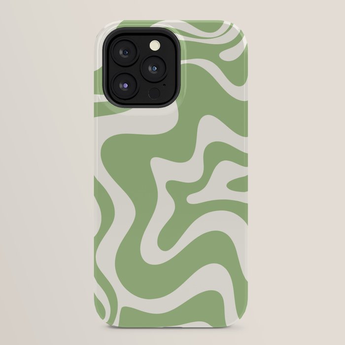 Retro Liquid Swirl Abstract Pattern in Light Sage Green and Cream iPhone Case Gallery Image 32