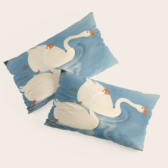 Shoson Two Geese Swimming Near Shore Antique Japanese Woodblock Print Pillow Sham Gallery Image 4