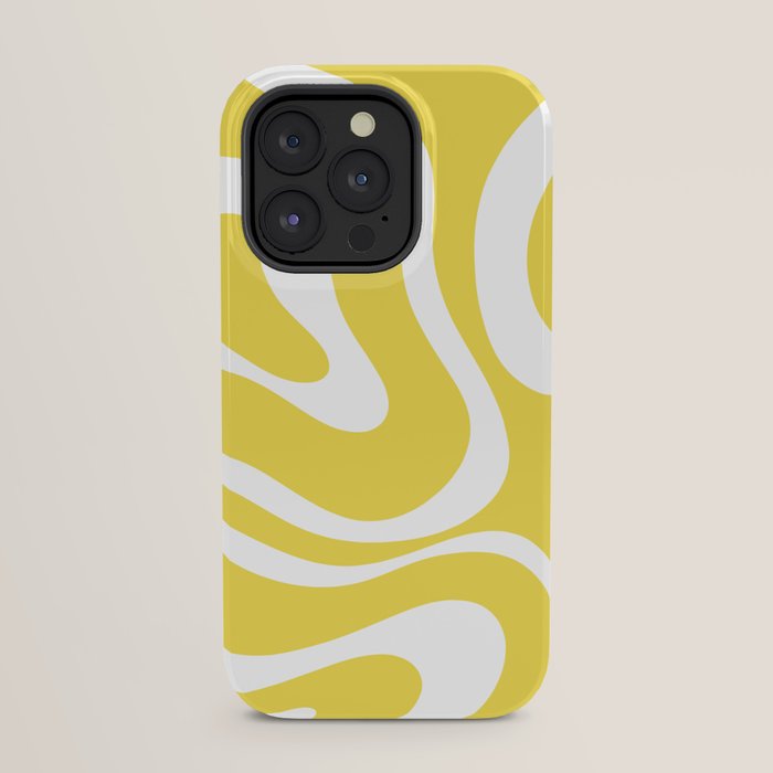 Retro Modern Liquid Swirl Abstract Pattern Square in Lemon Yellow and White iPhone Case Gallery Image 31