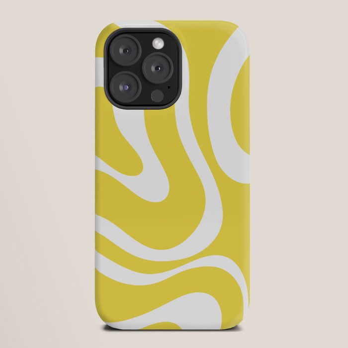 Retro Modern Liquid Swirl Abstract Pattern Square in Lemon Yellow and White iPhone Case Gallery Image 20