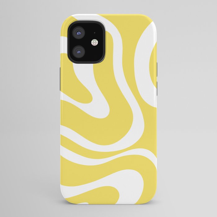 Retro Modern Liquid Swirl Abstract Pattern Square in Lemon Yellow and White iPhone Case Gallery Image 42