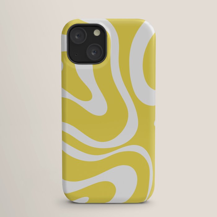Retro Modern Liquid Swirl Abstract Pattern Square in Lemon Yellow and White iPhone Case Gallery Image 17