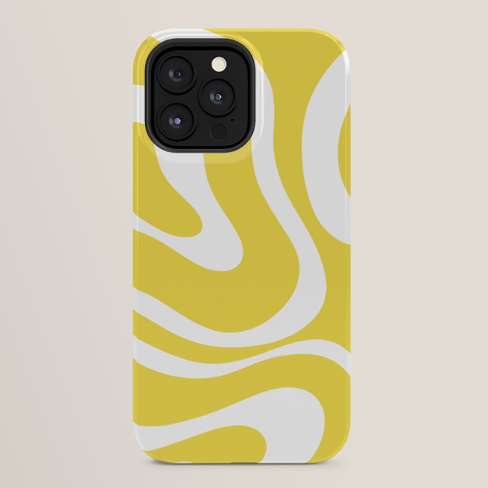 Retro Modern Liquid Swirl Abstract Pattern Square in Lemon Yellow and White iPhone Case Gallery Image 32