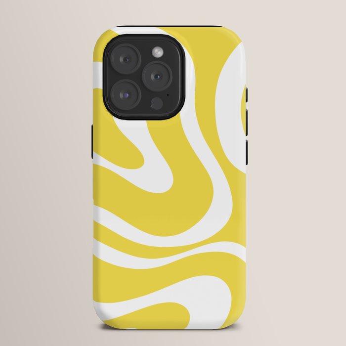 Retro Modern Liquid Swirl Abstract Pattern Square in Lemon Yellow and White iPhone Case Gallery Image 15