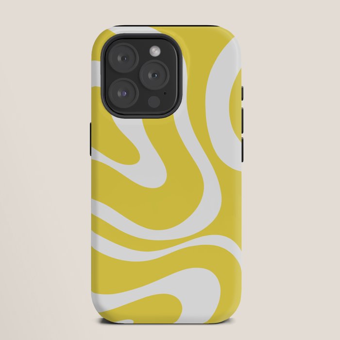 Retro Modern Liquid Swirl Abstract Pattern Square in Lemon Yellow and White iPhone Case Gallery Image 11