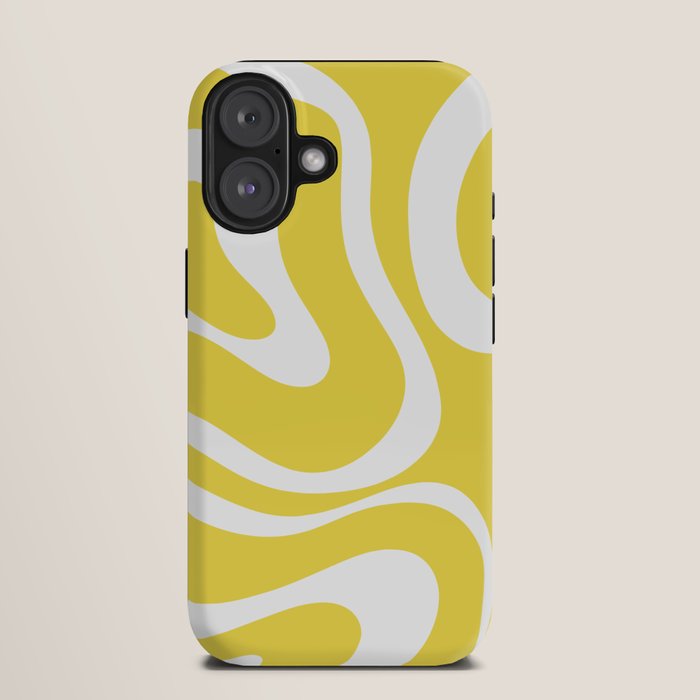 Retro Modern Liquid Swirl Abstract Pattern Square in Lemon Yellow and White iPhone Case Gallery Image 9