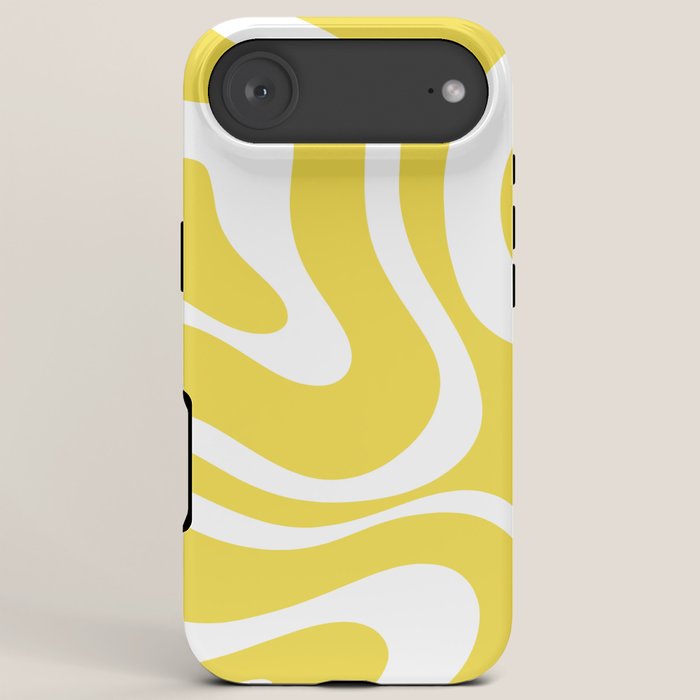 Retro Modern Liquid Swirl Abstract Pattern Square in Lemon Yellow and White iPhone Case Gallery Image 6