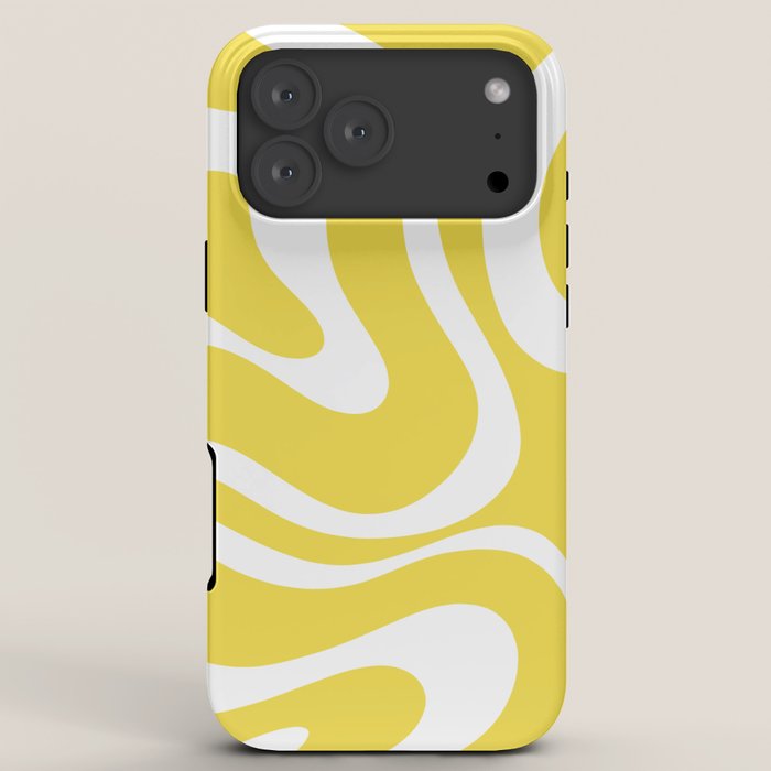 Retro Modern Liquid Swirl Abstract Pattern Square in Lemon Yellow and White iPhone Case Gallery Image 8