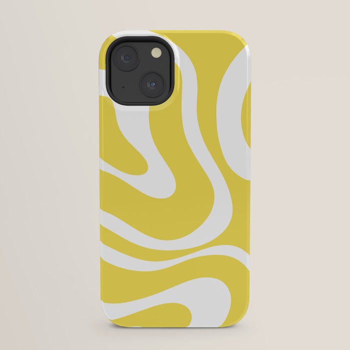 Retro Modern Liquid Swirl Abstract Pattern Square in Lemon Yellow and White iPhone Case Gallery Image 29