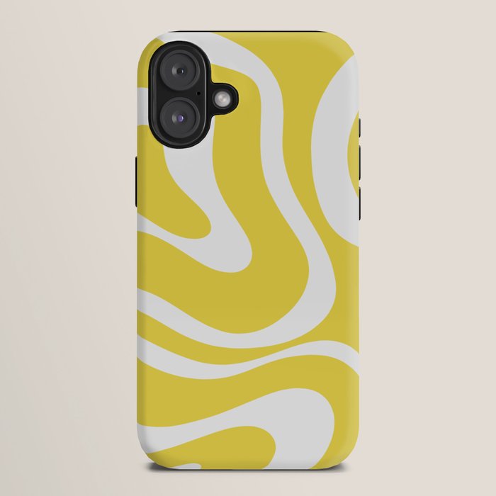 Retro Modern Liquid Swirl Abstract Pattern Square in Lemon Yellow and White iPhone Case Gallery Image 10