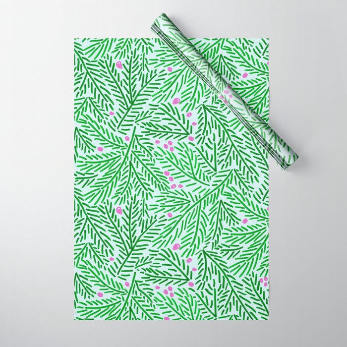 Winter Berries & Pine Branches in Green Wrapping Paper Gallery Image 1