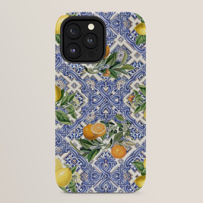 Mediterranean blue ceramic tiles, citrus fruit, lemons and oranges iPhone Case Gallery Image 24