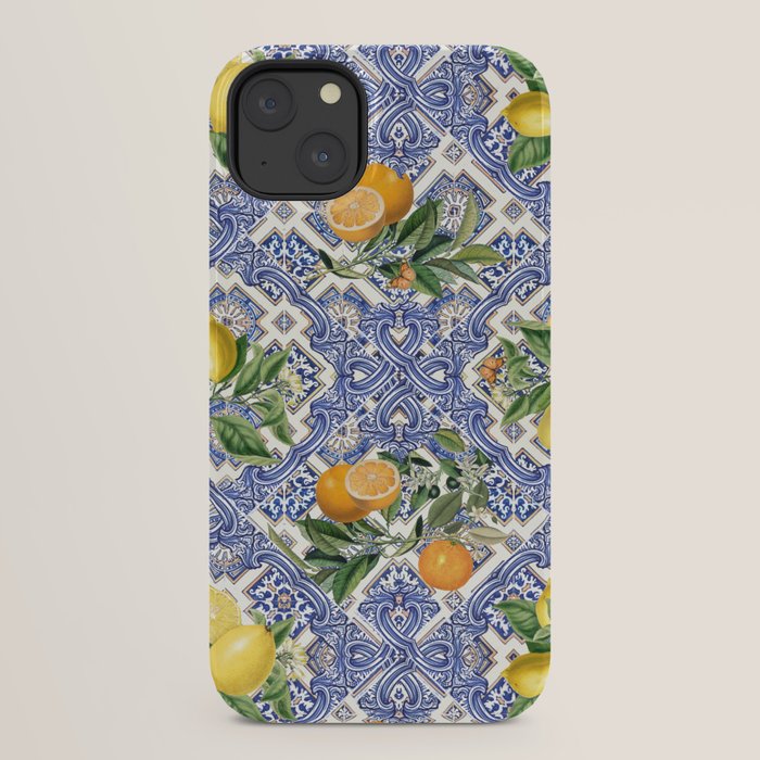 Mediterranean blue ceramic tiles, citrus fruit, lemons and oranges iPhone Case Gallery Image 22