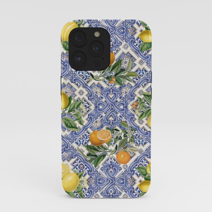 Mediterranean blue ceramic tiles, citrus fruit, lemons and oranges iPhone Case Gallery Image 39
