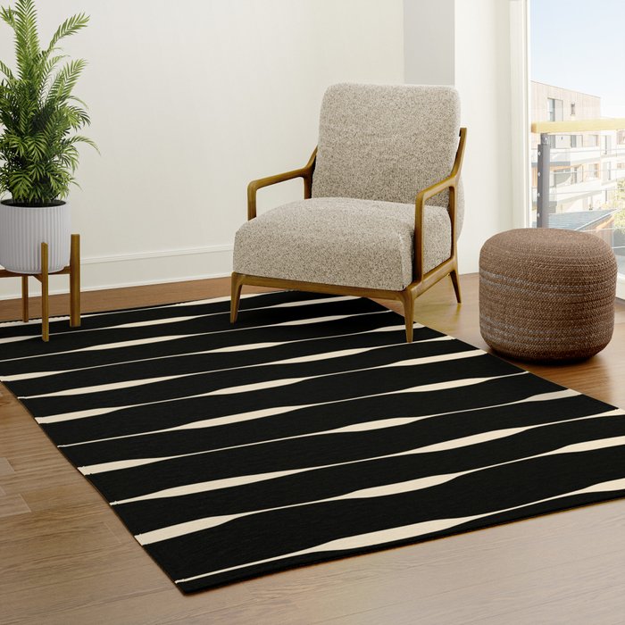 Threaded Stripes Painted Pattern in Black and Cream Rug Gallery Image 3