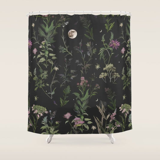Full Moon Forest - Nighttime Botanical Garden Shower Curtain Gallery Image 1