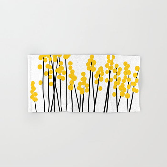 Hello Spring! Yellow/Black Retro Plants on White #decor #society6 #buyart Hand & Bath Towel Gallery Image 1
