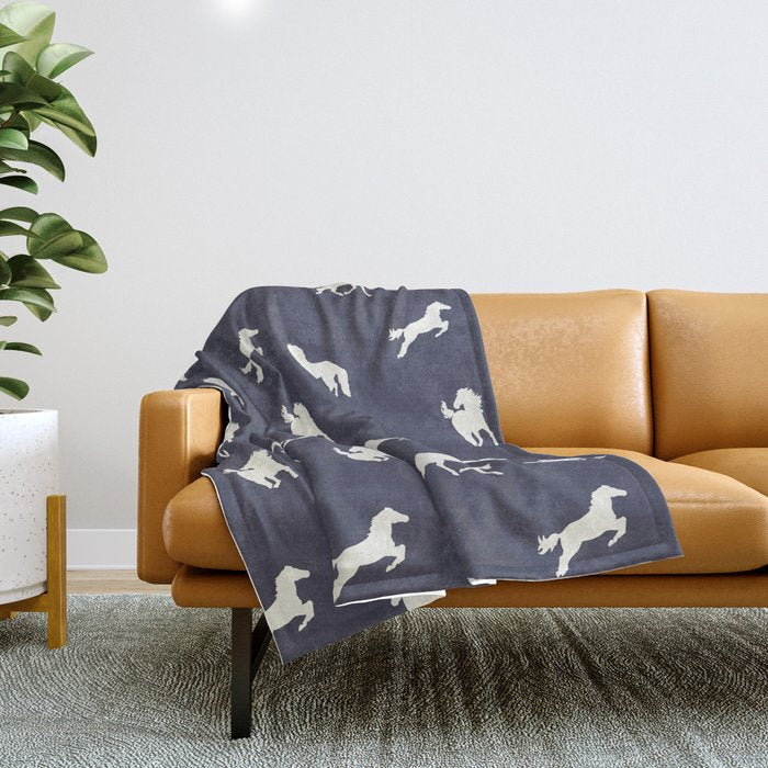 Horse Print (Navy Slate) Throw Blanket Gallery Image 1