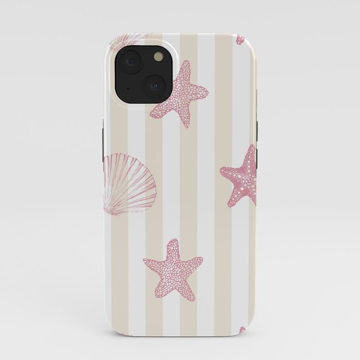 Blush Pink Seashell & Starfish on Beige and White iPhone Case Gallery Image 37