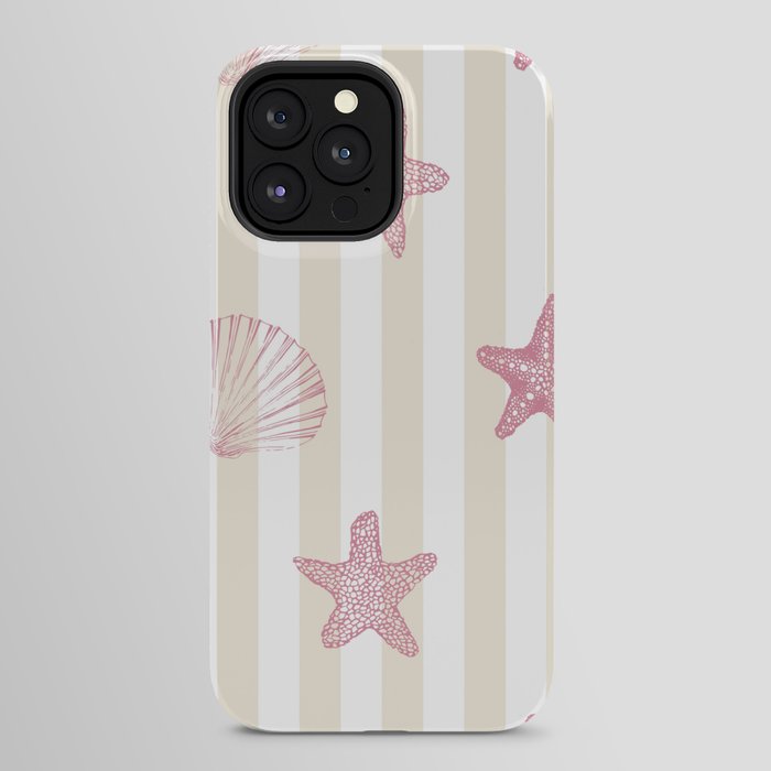 Blush Pink Seashell & Starfish on Beige and White iPhone Case Gallery Image 24