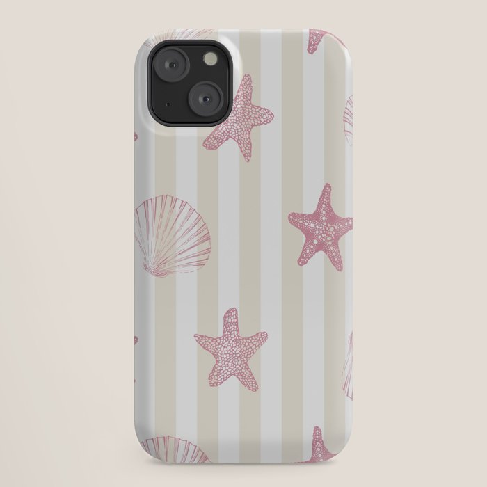 Blush Pink Seashell & Starfish on Beige and White iPhone Case Gallery Image 18