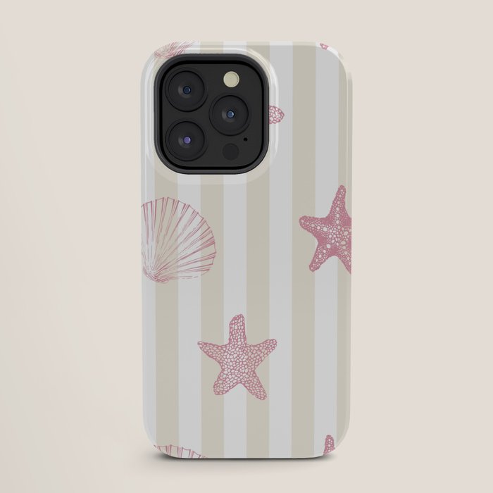 Blush Pink Seashell & Starfish on Beige and White iPhone Case Gallery Image 27