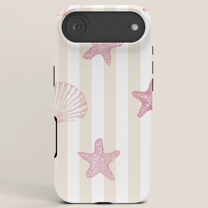 Blush Pink Seashell & Starfish on Beige and White iPhone Case Gallery Image 6