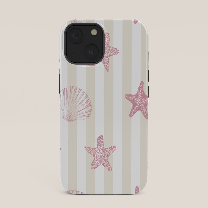 Blush Pink Seashell & Starfish on Beige and White iPhone Case Gallery Image 33