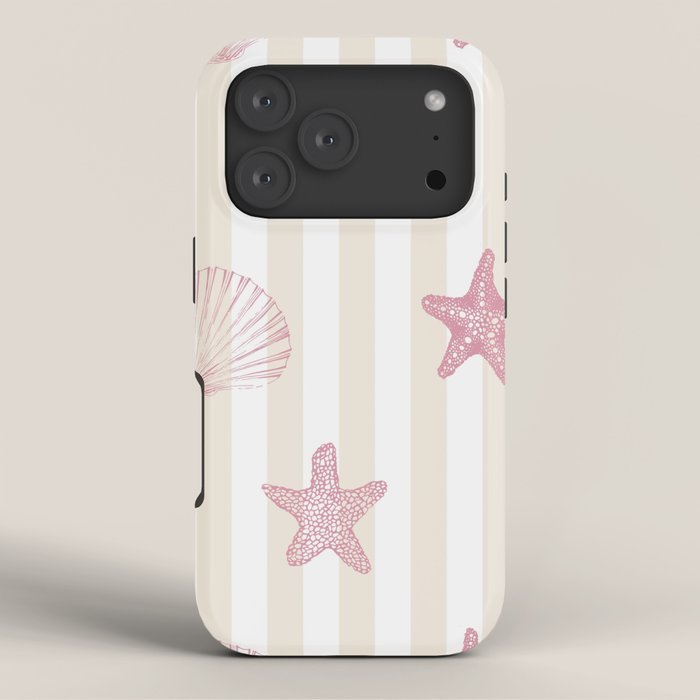 Blush Pink Seashell & Starfish on Beige and White iPhone Case Gallery Image 3