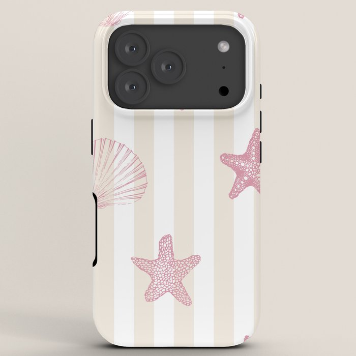Blush Pink Seashell & Starfish on Beige and White iPhone Case Gallery Image 7